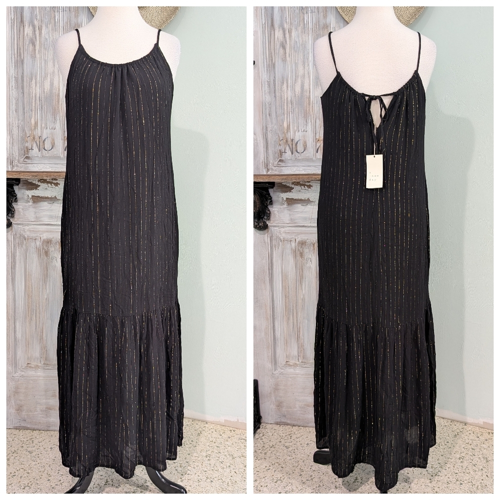 NWT A New Day Black Maxi, Metallic Gold Stripes